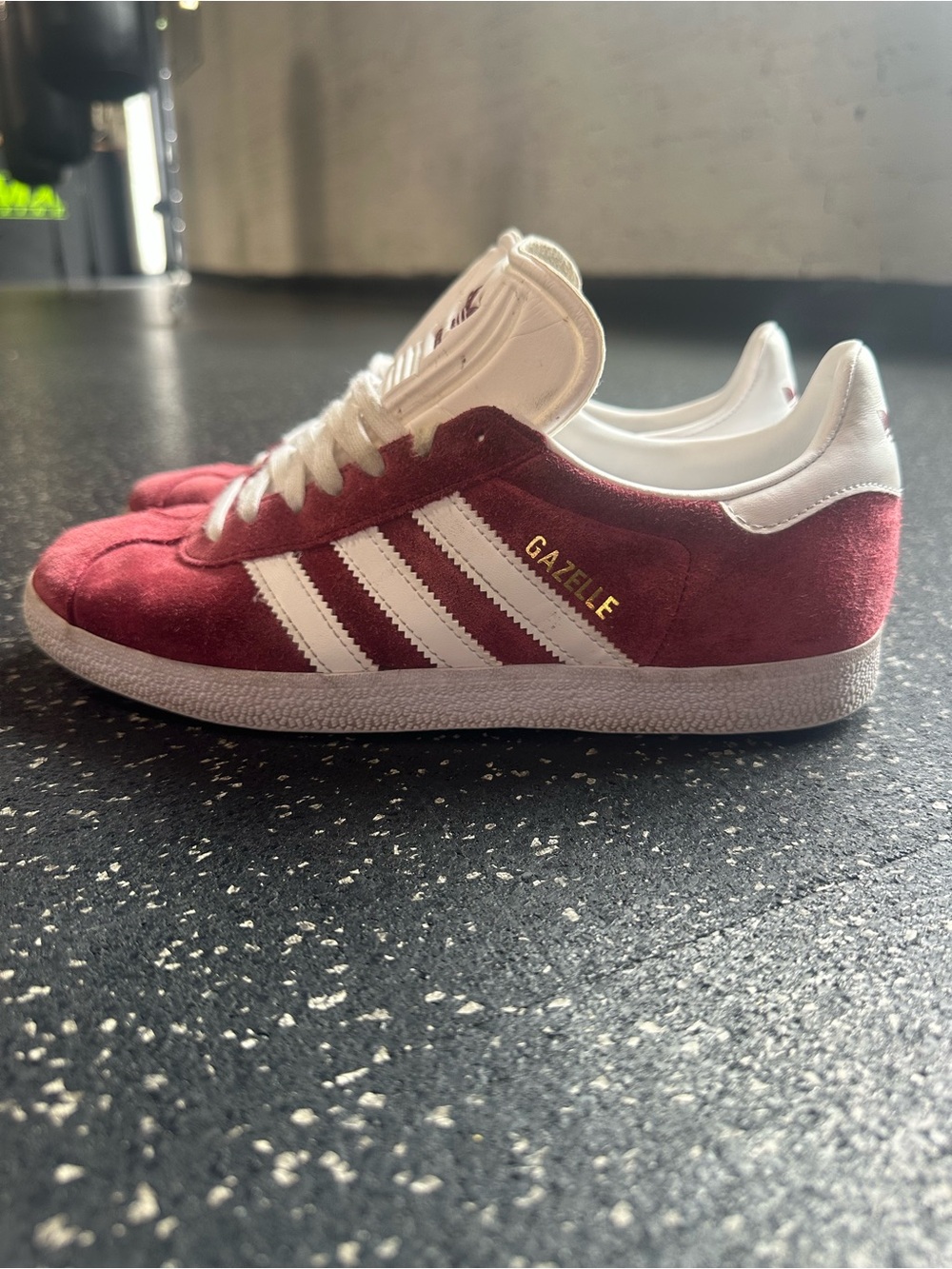 adidas Gazelle Burgundy Suede Sneakers with White Stripes
